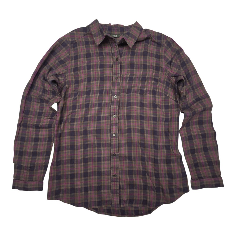 NWT Eddie Bauer Plaid Button Down Shirt M Purple Green Cotton Cabincore Gorpcore